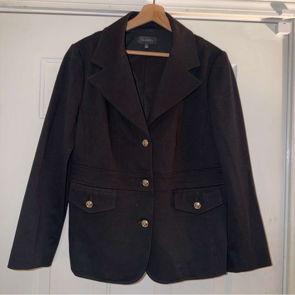 Talbots Black Women's Blazer with Gold Buttons